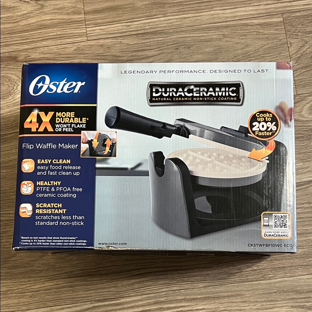 Oster DuraCeramic Flip Waffle Maker - Black & White